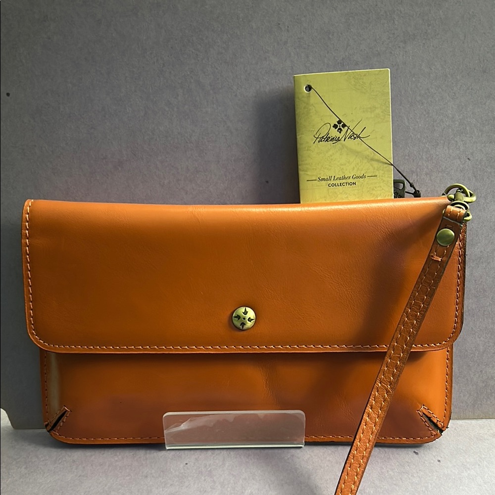Patricia Nash Orange Leather Clutch with Wrist Strap